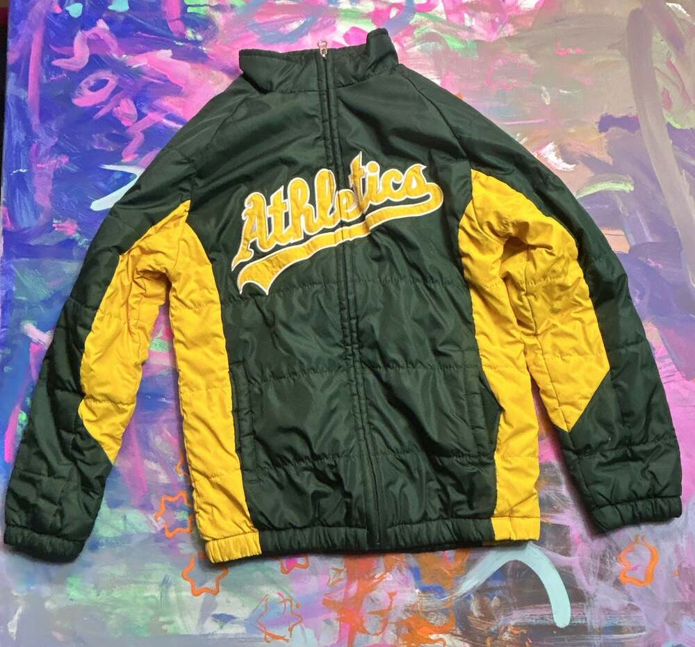 Majestic Oakland Athletics MLB Youth Small Quilted Full Zip Jacket Green Yellow